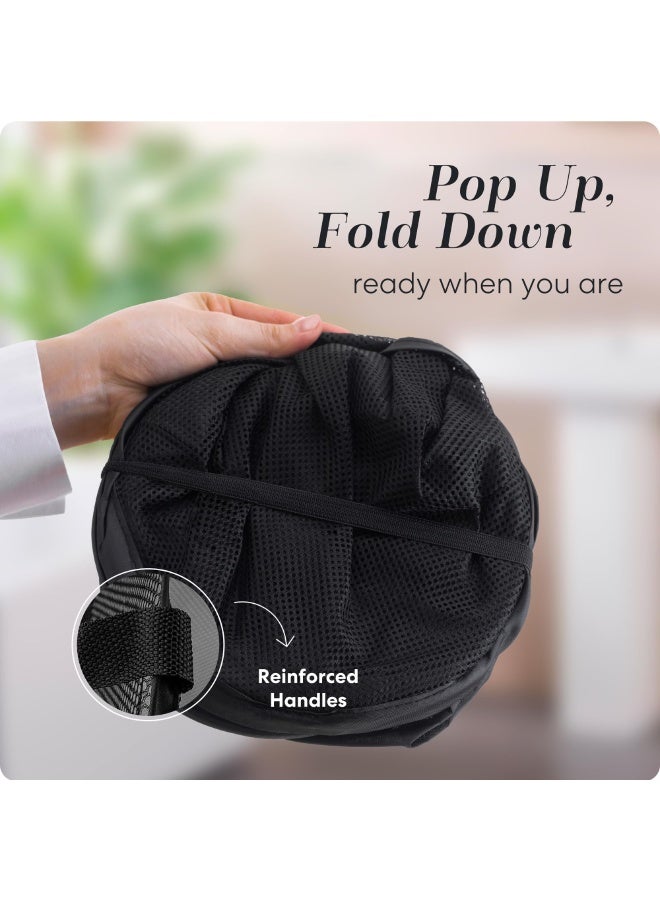 Collapsible Laundry Basket 2 Pack, Mesh Pop Up Hamper with Wide Opening and Side Pocket - Breathable, Sturdy, Foldable, and Space-Saving Design for Clothes and Storage (Black) - Image 2