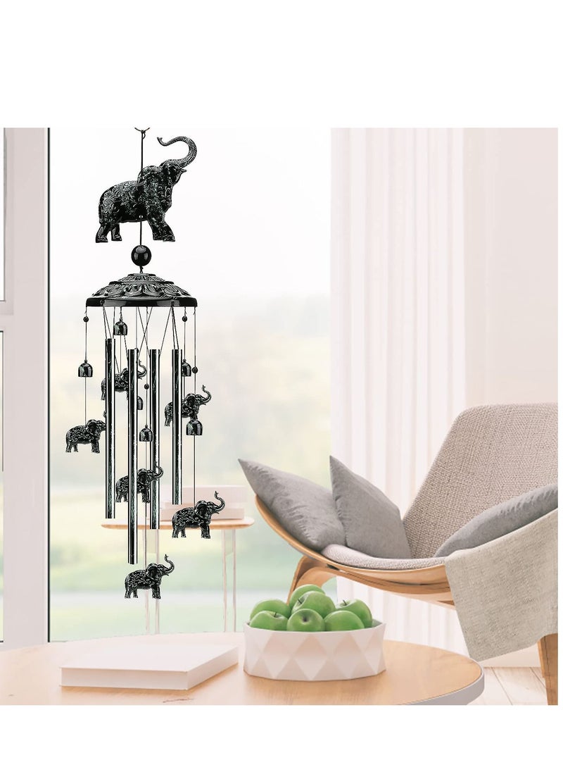 Y&D Elephant Wind Chimes Outdoor, Copper Decoration with 1 Lucky Bead 4 Aluminum Tubes 6 Bells, for Garden Birthday Gift Home Patio Hanging (Black)  - Image 2