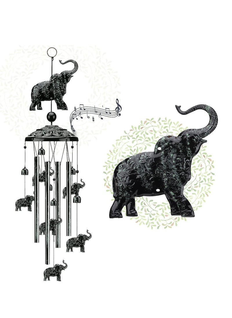 Y&D Elephant Wind Chimes Outdoor, Copper Decoration with 1 Lucky Bead 4 Aluminum Tubes 6 Bells, for Garden Birthday Gift Home Patio Hanging (Black)  - Image 1