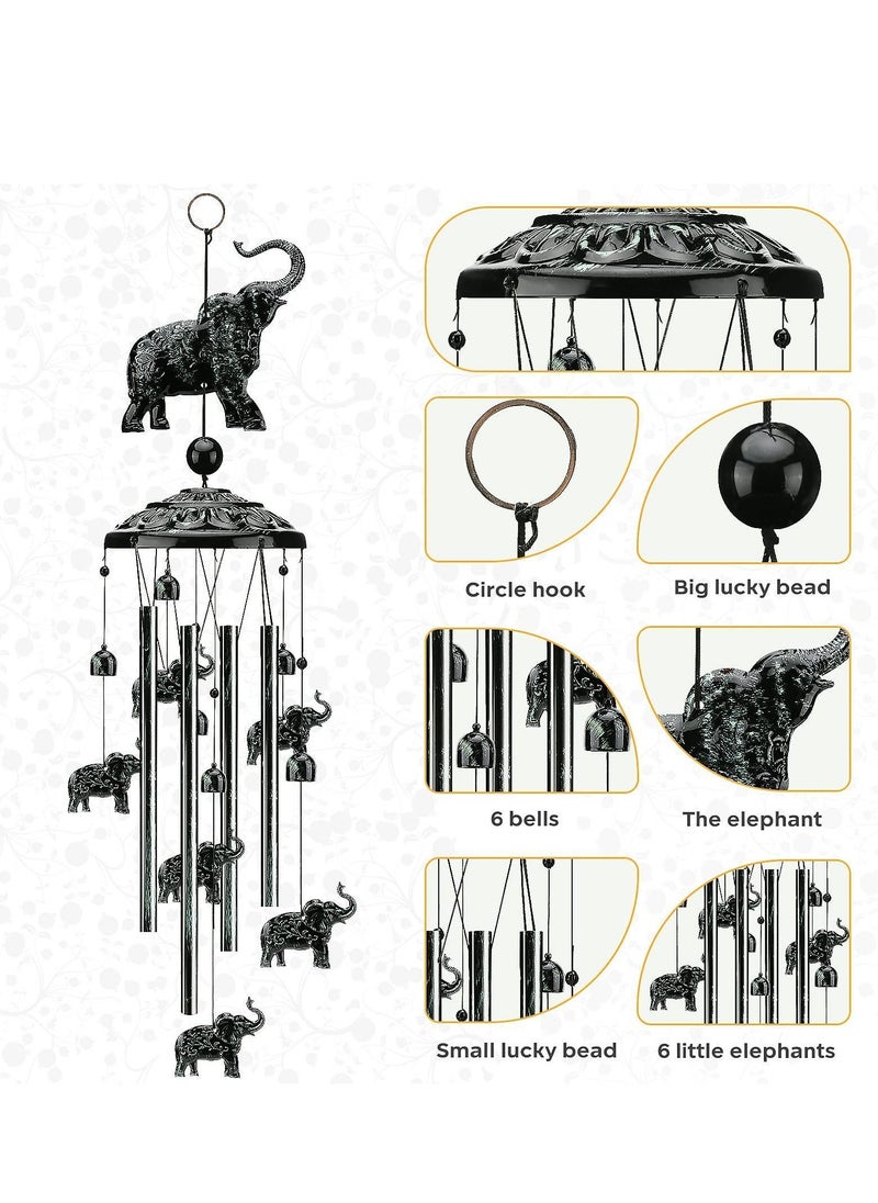 Y&D Elephant Wind Chimes Outdoor, Copper Decoration with 1 Lucky Bead 4 Aluminum Tubes 6 Bells, for Garden Birthday Gift Home Patio Hanging (Black)  - Image 3