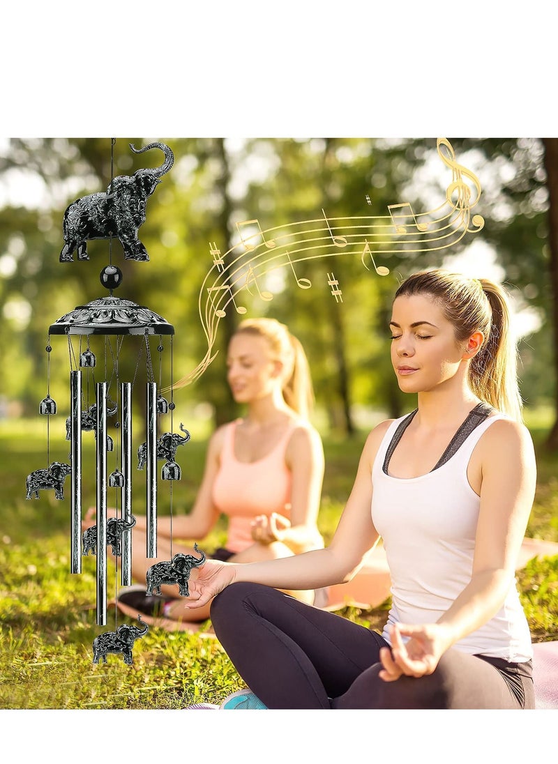 Y&D Elephant Wind Chimes Outdoor, Copper Decoration with 1 Lucky Bead 4 Aluminum Tubes 6 Bells, for Garden Birthday Gift Home Patio Hanging (Black)  - Image 4