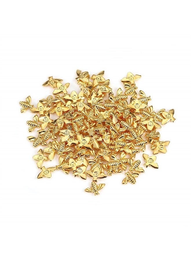 GOTOTOP Nail Art Charms Studs Metal Bees 3D Decoration Stick Gold Silver Decals Manicure 2 Colors 100 Pcs/Bag for Nail DIY Art Makeups Supplies(Gold) - Image 1