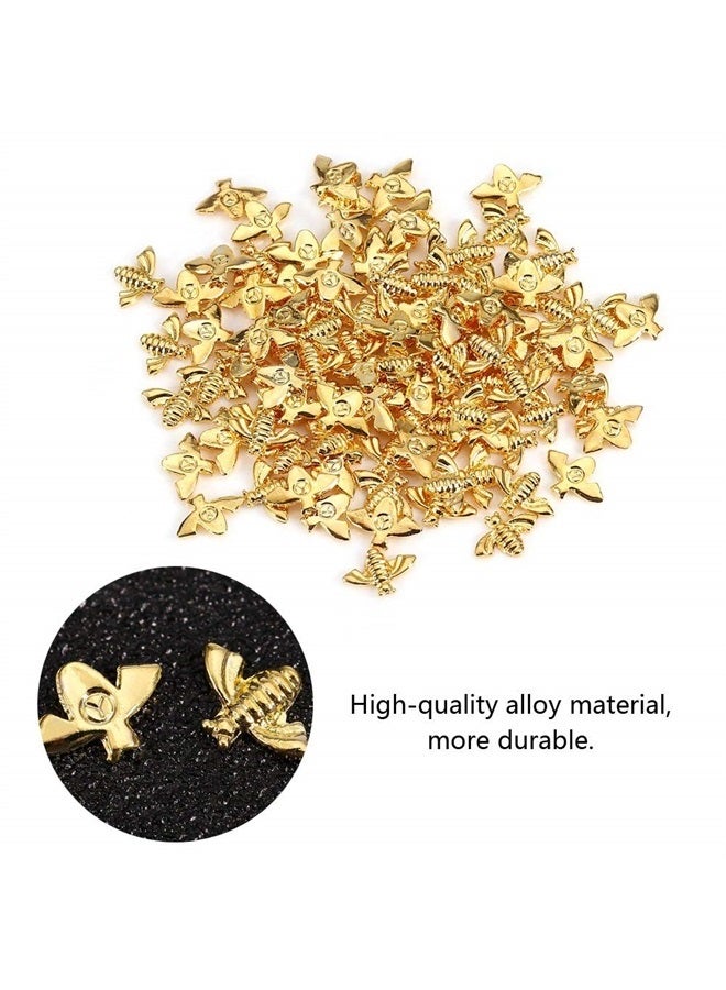 GOTOTOP Nail Art Charms Studs Metal Bees 3D Decoration Stick Gold Silver Decals Manicure 2 Colors 100 Pcs/Bag for Nail DIY Art Makeups Supplies(Gold) - Image 2