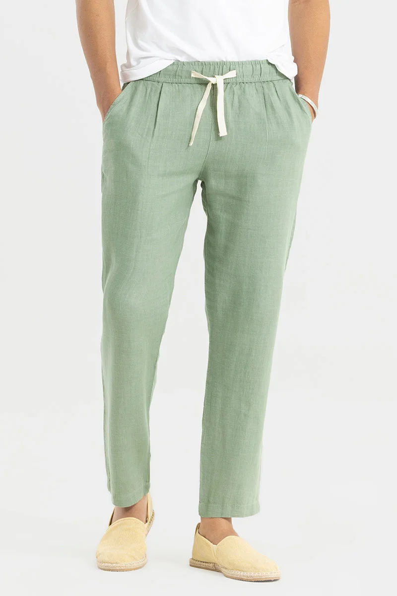 SNITCH Green Ace Light Green Linen Pant for Men | Best Price UAE