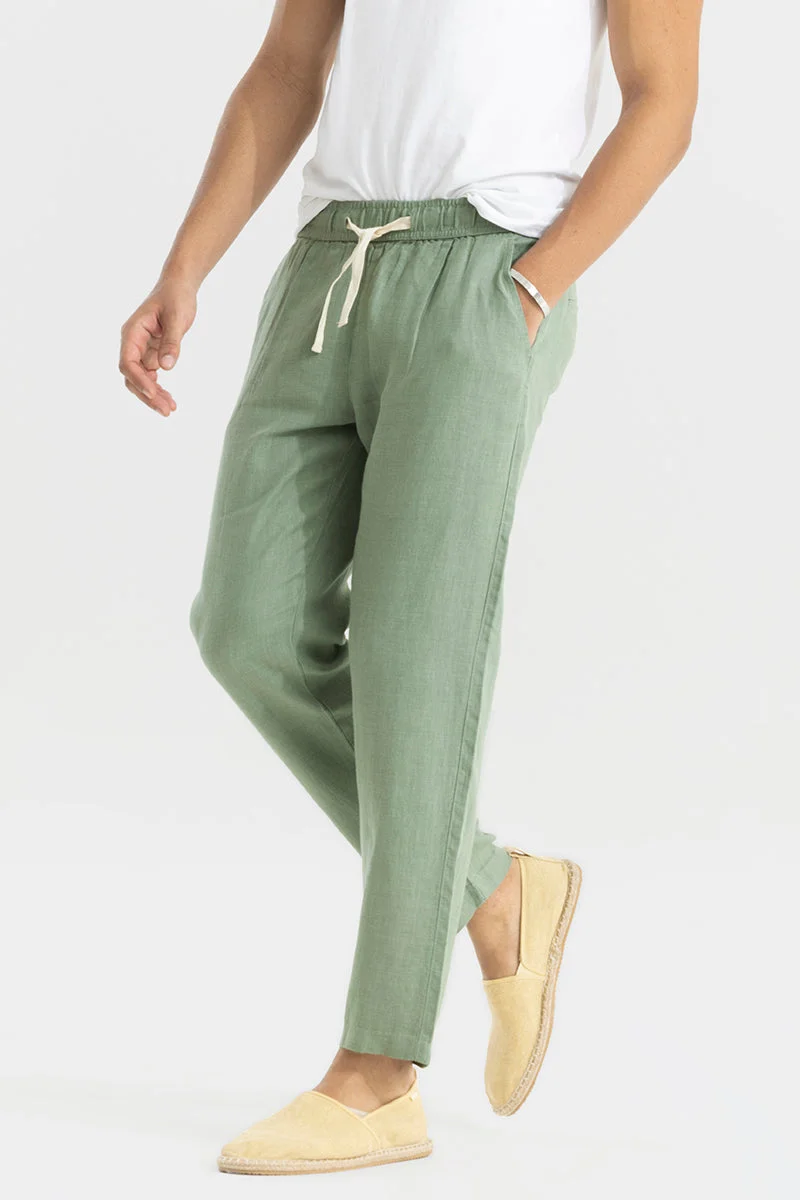 SNITCH Green Ace Light Green Linen Pant for Men | Best Price UAE