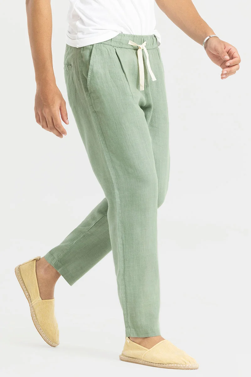 SNITCH Green Ace Light Green Linen Pant for Men | Best Price UAE