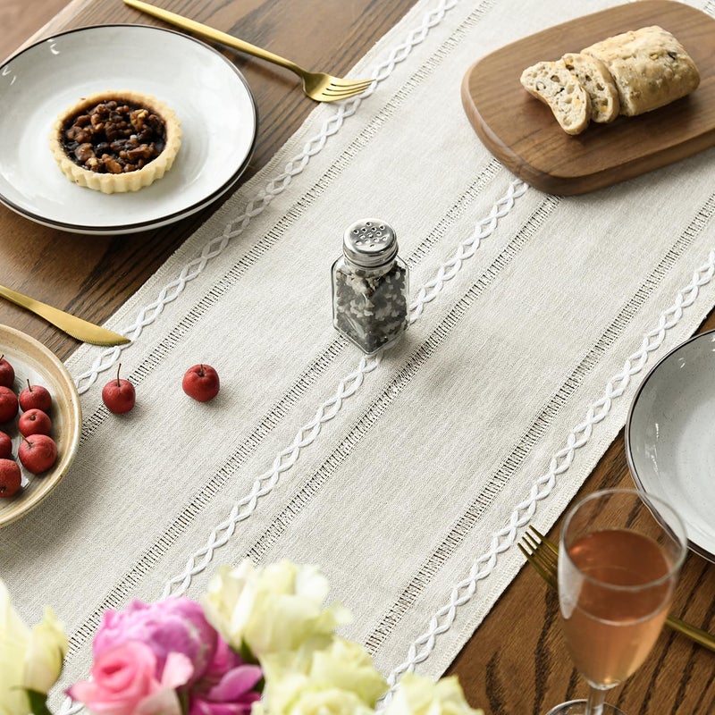Ivory Rustic Linen Table Runner - 13x72 Inch Seasonal Embroidered Kitchen Dining Decoration - Image 4