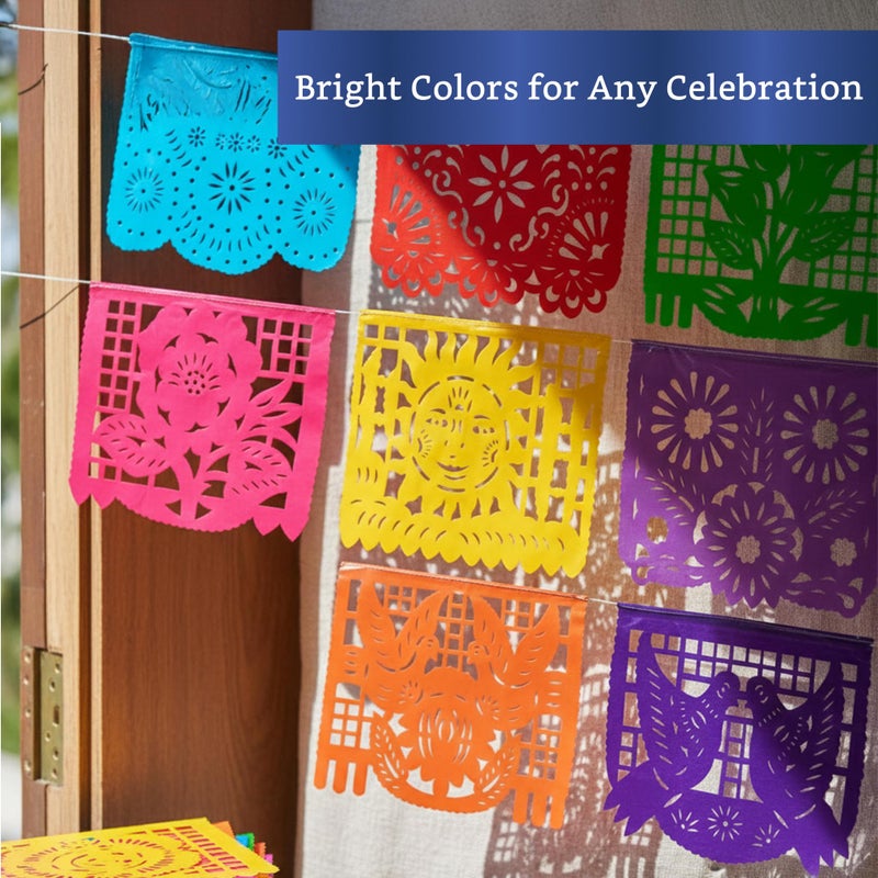 FIESTA WRAPS Mexican Party Banners (5 Pack with 10 Plastic Flags per Banner) - Papel Picado Mexicano para Fiesta - Plastic Papel Picado - Fiesta Themed Party Decorations - Mexican Decor - Image 4