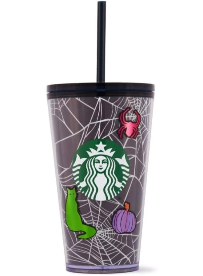 ستاربكس كوب ستاربكس البارد المتوهج في الظلام على شكل شبكة عنكبوتية مع ملصقات - 16 أونصة (473 مل) - Image 1