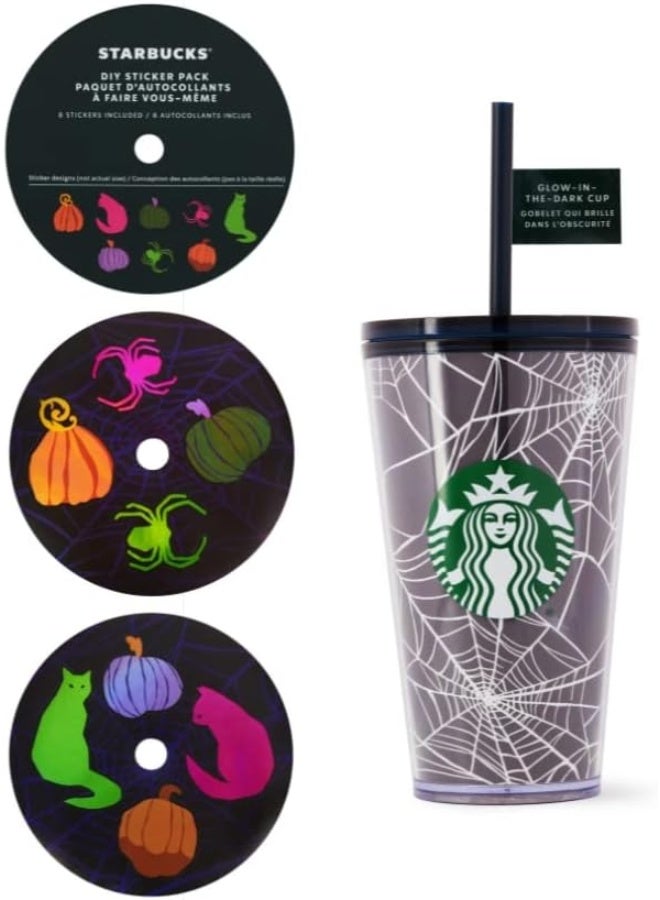 ستاربكس كوب ستاربكس البارد المتوهج في الظلام على شكل شبكة عنكبوتية مع ملصقات - 16 أونصة (473 مل) - Image 2