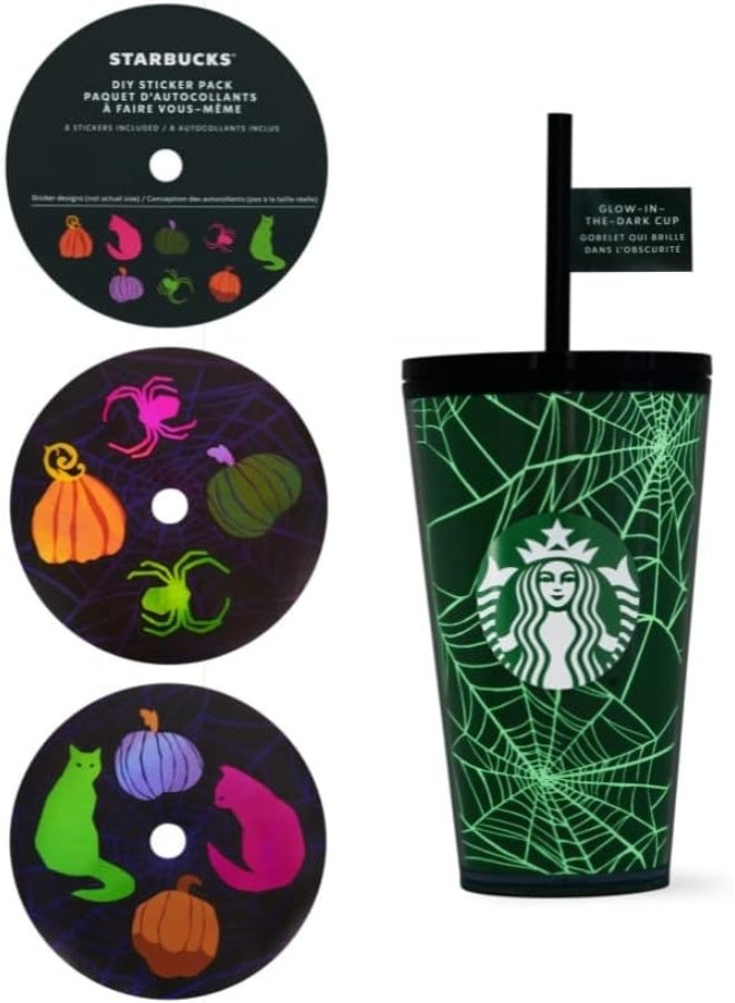 ستاربكس كوب ستاربكس البارد المتوهج في الظلام على شكل شبكة عنكبوتية مع ملصقات - 16 أونصة (473 مل) - Image 3