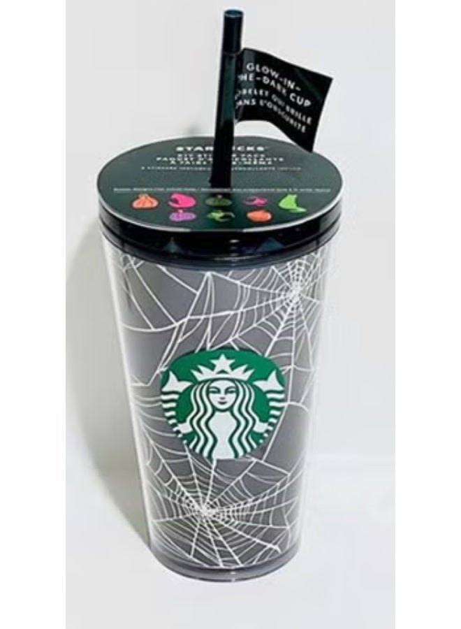 ستاربكس كوب ستاربكس البارد المتوهج في الظلام على شكل شبكة عنكبوتية مع ملصقات - 16 أونصة (473 مل) - Image 4