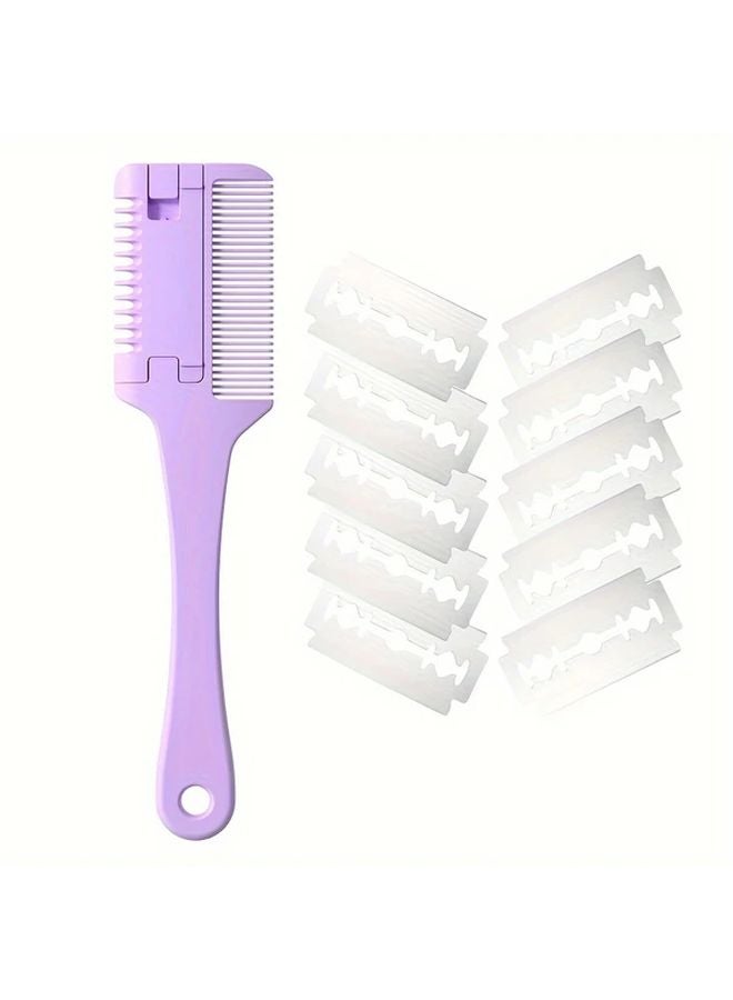 مشط الحلاقة الأرجواني للحيوانات الأليفة - 10 شفرات بديلة - مقص تقليم ثنائي الوظيفة للكلاب والقطط - Image 4