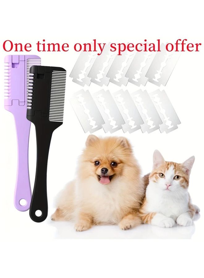 مشط الحلاقة الأرجواني للحيوانات الأليفة - 10 شفرات بديلة - مقص تقليم ثنائي الوظيفة للكلاب والقطط - Image 2