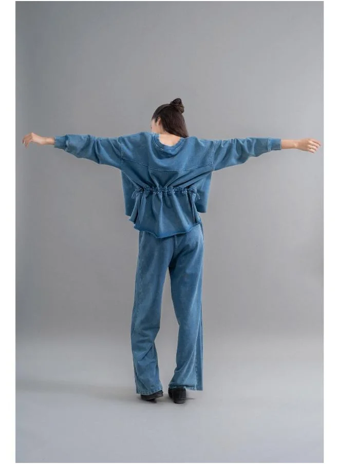 NeceSera Denim-Wash 100% Cotton Terry Ruched Set