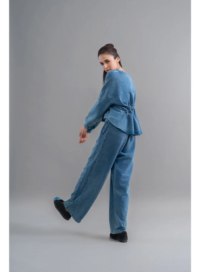 NeceSera Denim-Wash 100% Cotton Terry Ruched Set