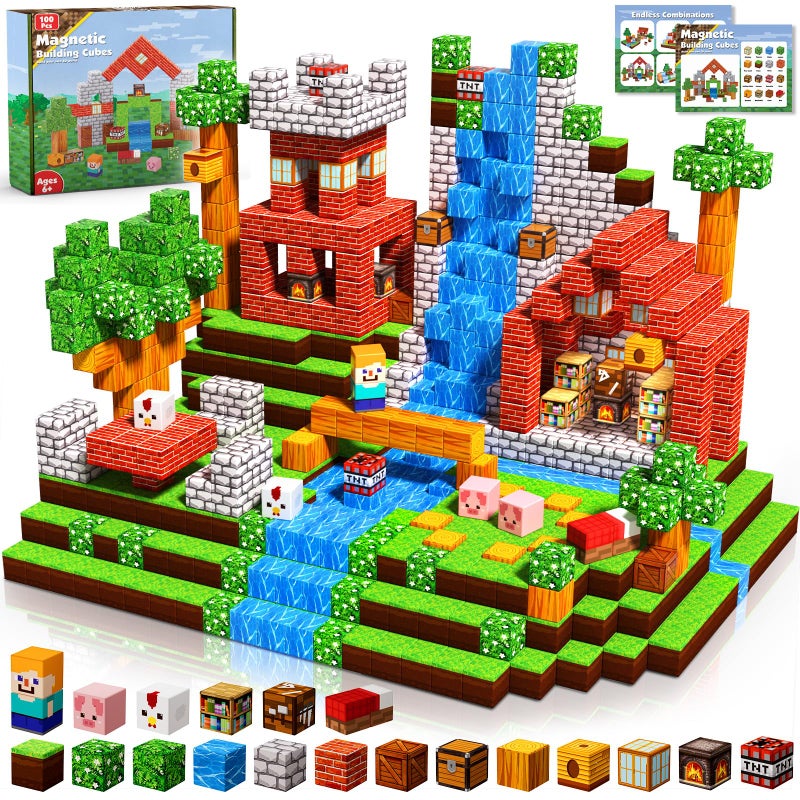 Annexfun Magnetic Blocks100PCS Grassland Building Blocks Set Kids Classroom Sensory Toy STEM Learning Construction Stacking Toy for Kids 3 Boys Girls Easter Christmas Birthday Gifts - Image 2
