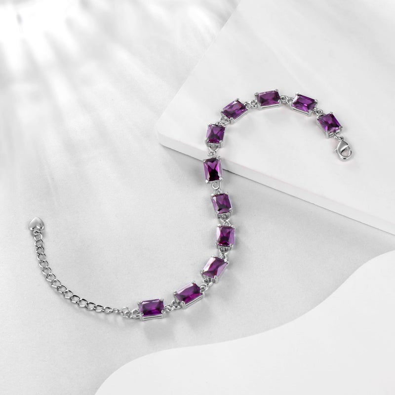 Juwaliy 18K White Gold Plated Tennis Bracelets for Women,February Birthstone Bracelet Purple Amethyst Mother Jewelry Birthday Valentines Gift for Her - Image 4
