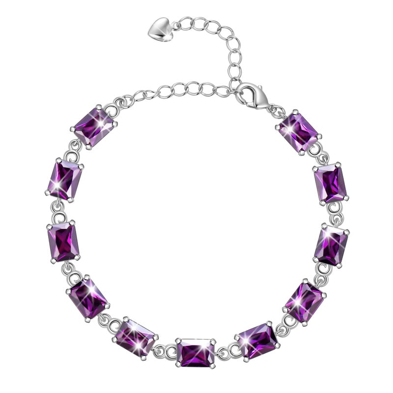 Juwaliy 18K White Gold Plated Tennis Bracelets for Women,February Birthstone Bracelet Purple Amethyst Mother Jewelry Birthday Valentines Gift for Her - Image 1