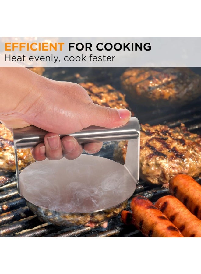 Stainless Steel Burger Press, 5.5" Round Crusher, Non-Stick Smooth Burger Press, Flat Bottom No Grooves, Perfect Bacon Grill for Grill Cooking - Image 4