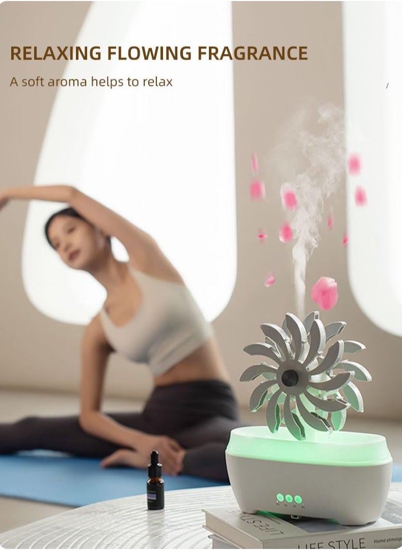 Pinwheel Raindrop Humidifier, 300ML Diffusers Humidifier, Spray Mist, Rotating and Rain Drop at The Same Time, 7 Colors Mood Light Air Humidifier for Bedroom, Aromatherapy Room Fragrance Device