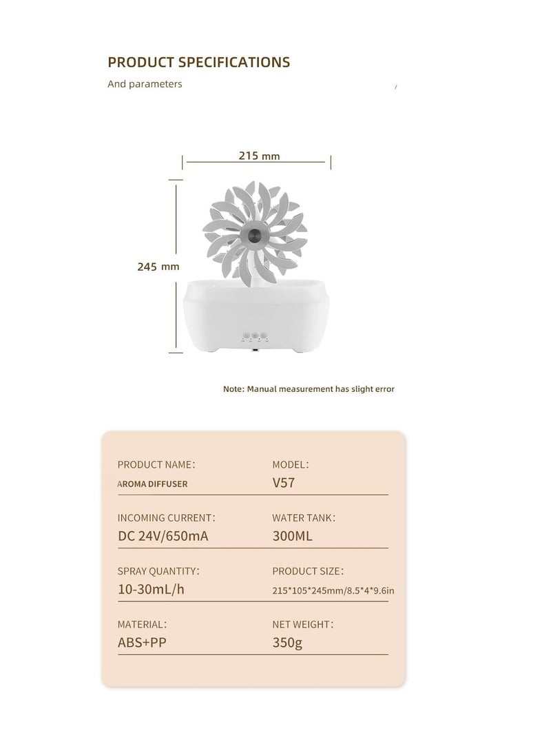 Pinwheel Raindrop Humidifier, 300ML Diffusers Humidifier, Spray Mist, Rotating and Rain Drop at The Same Time, 7 Colors Mood Light Air Humidifier for Bedroom, Aromatherapy Room Fragrance Device