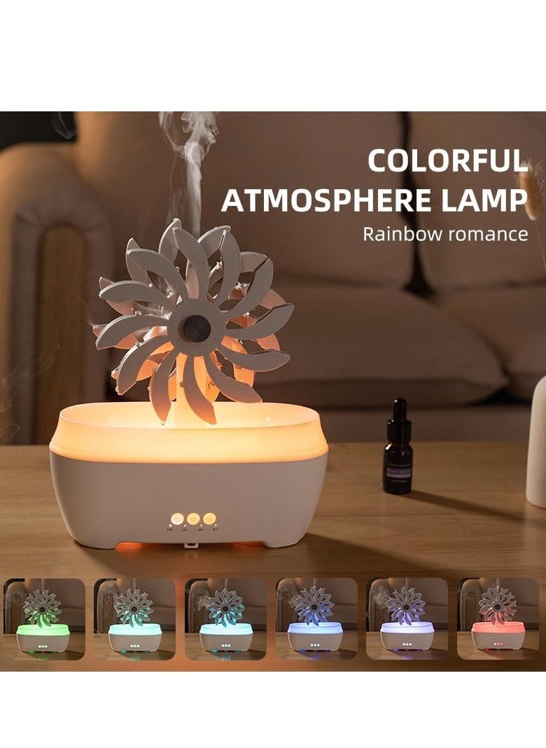 Pinwheel Raindrop Humidifier, 300ML Diffusers Humidifier, Spray Mist, Rotating and Rain Drop at The Same Time, 7 Colors Mood Light Air Humidifier for Bedroom, Aromatherapy Room Fragrance Device