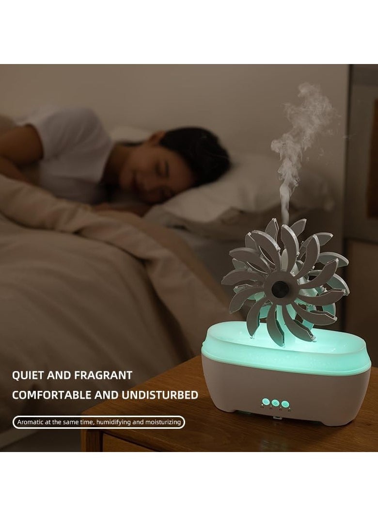 Pinwheel Raindrop Humidifier, 300ML Diffusers Humidifier, Spray Mist, Rotating and Rain Drop at The Same Time, 7 Colors Mood Light Air Humidifier for Bedroom, Aromatherapy Room Fragrance Device