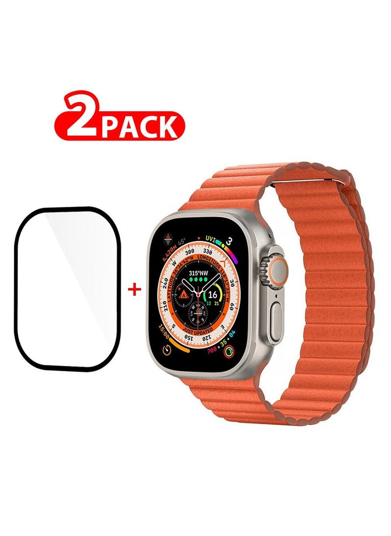 CATANES 2 Packs For Apple Watch Band 49mm Leather Loop Band Magnetic Watch Strap Wristband and 3D Screen Protector Orange  - Image 1
