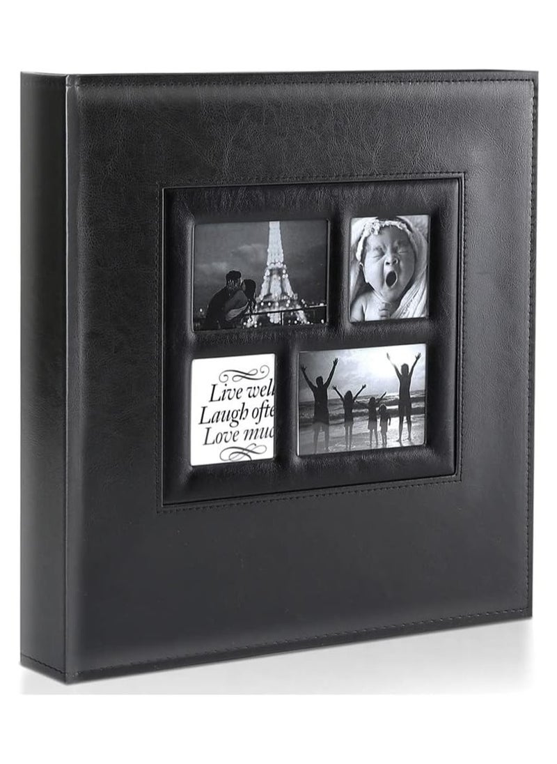 ماركة غير محددة Photo Album,600 Photos Large Capacity Leather Cover,Picture Albums with 600 Pockets for Family Wedding Anniversary Baby,Easy to Clean (Black)  - Image 1