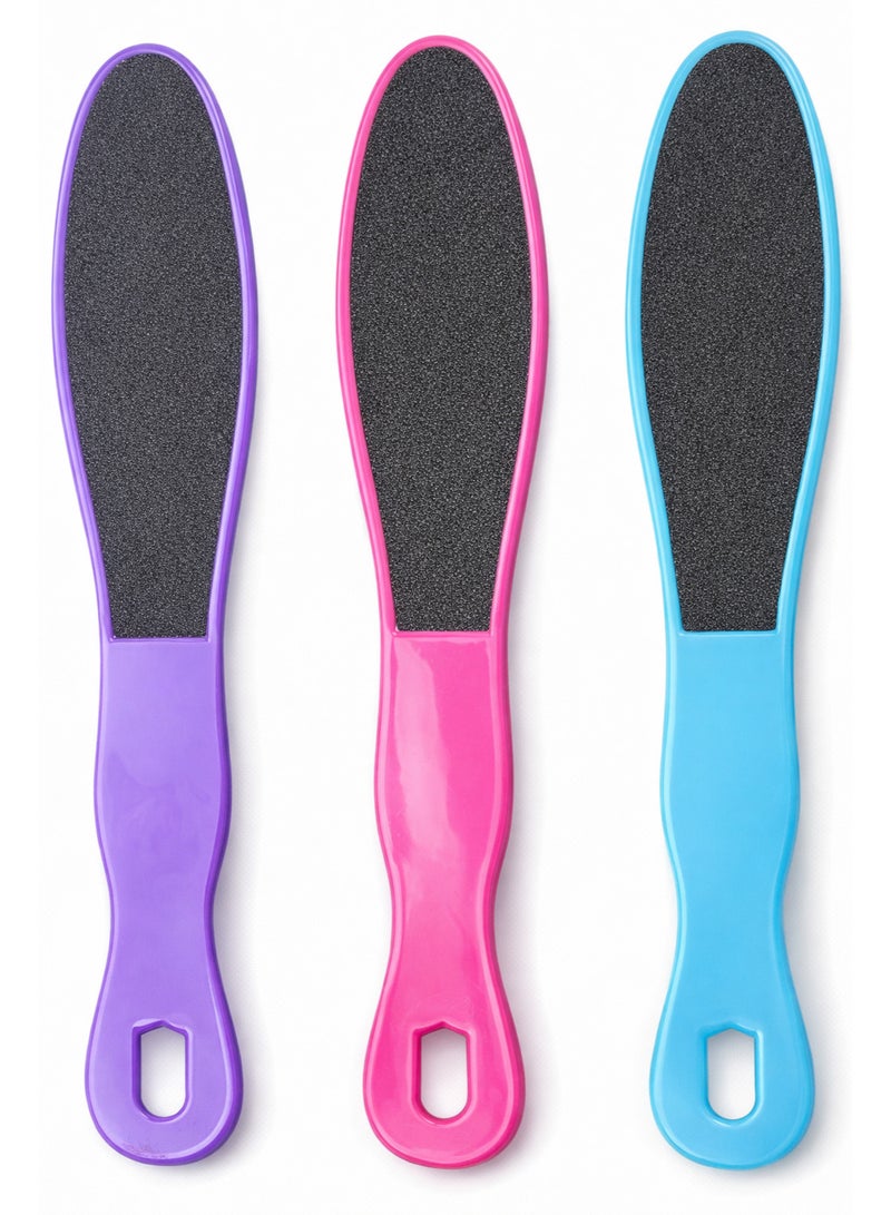 مبرد باديكير لإزالة الجلد من القدم بوجهين ومقبض بلاستيك الوان متنوعة 3 قطع - Image 1