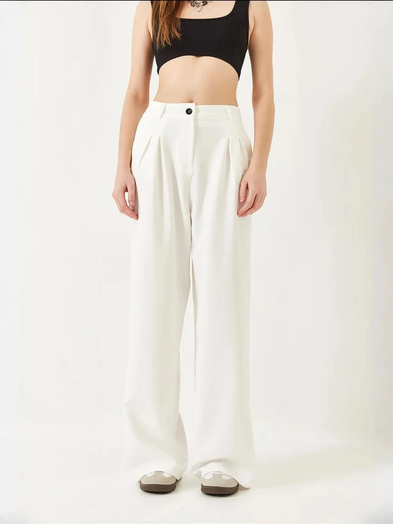 Bianco Lucci White LUCCI Wide Leg Pleated Pants for Women | Best Price UAE