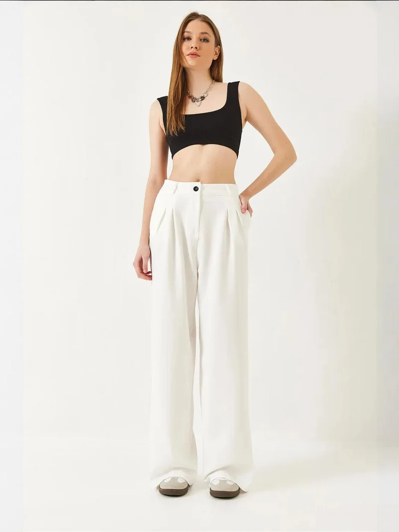 Bianco Lucci White LUCCI Wide Leg Pleated Pants for Women | Best Price UAE