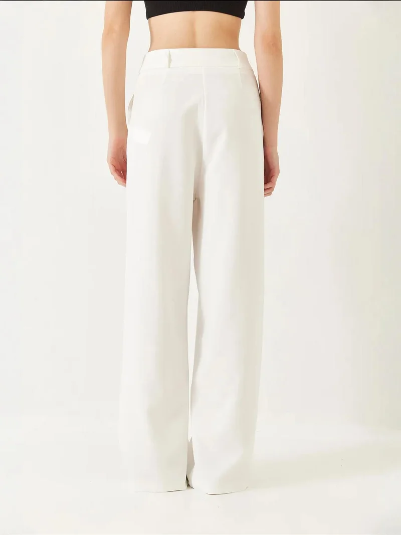Bianco Lucci White LUCCI Wide Leg Pleated Pants for Women | Best Price UAE