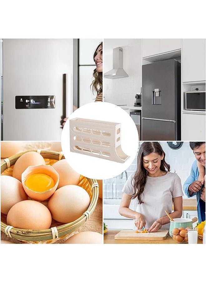 Beauenty Four-tier slide egg storage box, 30 egg refrigerator egg holders, large capacity refrigerator egg dispenser, space-saving kitchen countertop storage box (milk white)  - Image 3