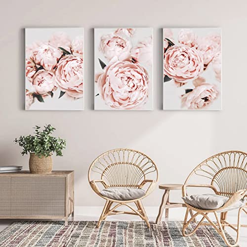 Pennclys Peony Wall Art Pink Flower Canvas Wall Art Prints Peonies Wall Art Abstract Flower Pictures Wall Decor Peony Painting Flower Poster for Living Room Bedroom 16x24 Inch (set of 3) Unframed - Image 4