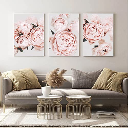 Pennclys Peony Wall Art Pink Flower Canvas Wall Art Prints Peonies Wall Art Abstract Flower Pictures Wall Decor Peony Painting Flower Poster for Living Room Bedroom 16x24 Inch (set of 3) Unframed - Image 3