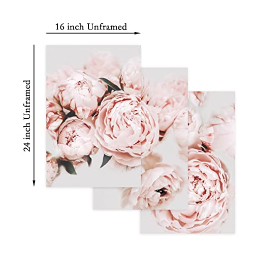 Pennclys Peony Wall Art Pink Flower Canvas Wall Art Prints Peonies Wall Art Abstract Flower Pictures Wall Decor Peony Painting Flower Poster for Living Room Bedroom 16x24 Inch (set of 3) Unframed - Image 2