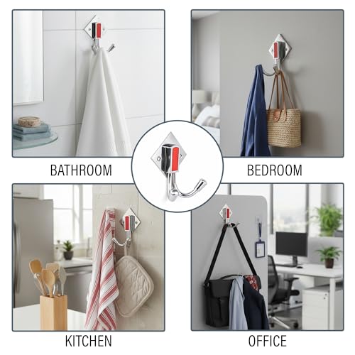 ROLLYWARE ® Stainless Steel Unbreakable Heavy Duty Double Prong Coat Hooks Bathroom 2 Hooks Cloth Hanger Wall Hook Door Robe Hooks for Hanging Keys,Clothes (J-Type-2 HOOK-SILVER-10) - Image 4