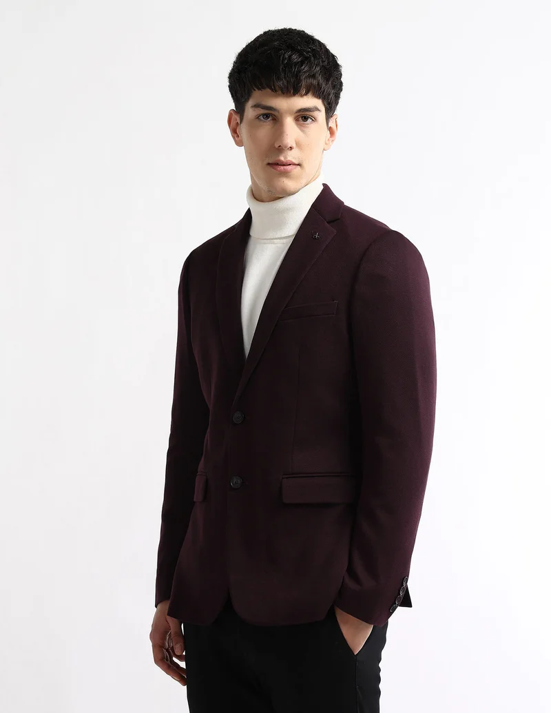 Arrow Maroon Textured Zero Calorie Slim Fit Blazer for Men | Best Price UAE