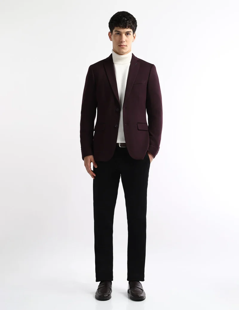 Arrow Maroon Textured Zero Calorie Slim Fit Blazer for Men | Best Price UAE
