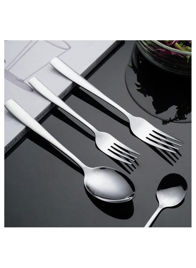 AIWANTO 24-Piece Stainless Steel Quality Flatware With Knives, Forks, And Spoons, Mirror Polished Flatware Cutlery Set Silver - Image 3