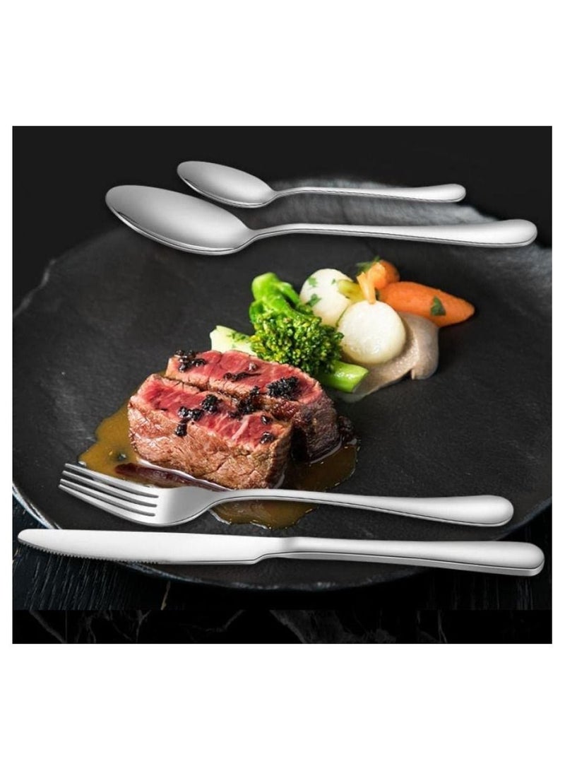 AIWANTO 24-Piece Stainless Steel Quality Flatware With Knives, Forks, And Spoons, Mirror Polished Flatware Cutlery Set Silver - Image 5