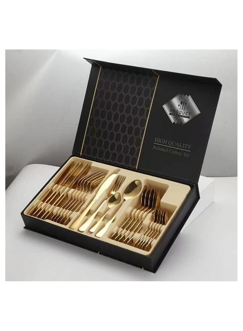 AIWANTO 24-Piece Stainless Steel Quality Flatware With Knives, Forks, And Spoons, Mirror Polished Flatware Cutlery Set Silver - Image 2