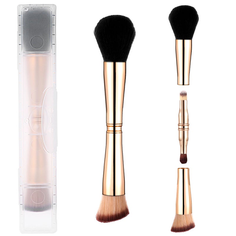Yolev Travel Makeup Brush Set 4 In 1 Makeup Brush With Case Dual Ended Mini Travel Size Makeup Brushes FoundationBlush Brush Eyeshadow Brush Concealer Brush for Cosmetic Make Up Gold - Image 3