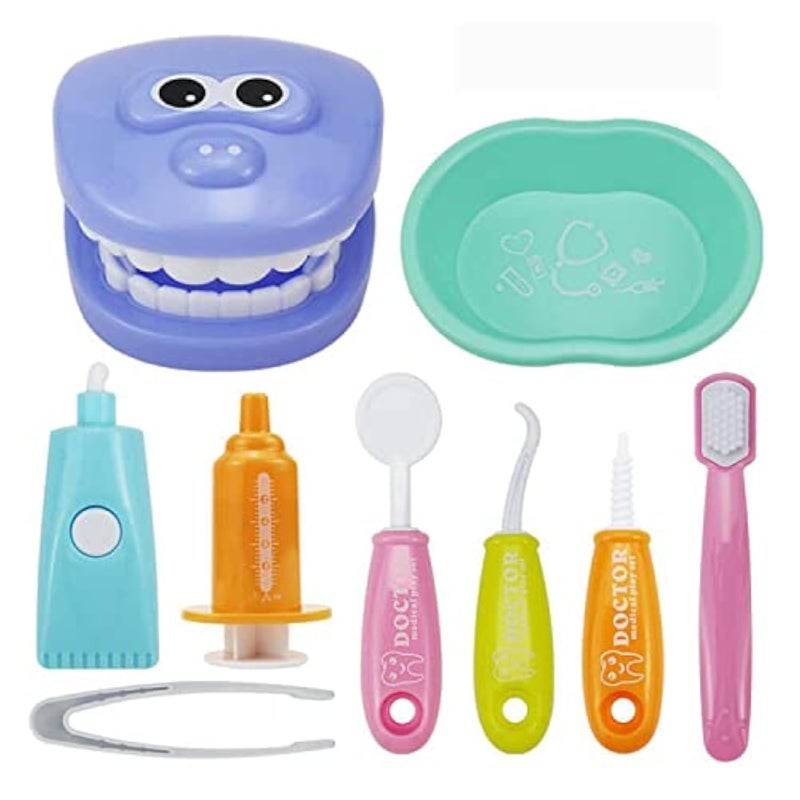 OPTSPTOY 9PCS Plastic Simulation Dentist Play Set Medical Kit Pretend Toy for Kids Hygienic Habbit Cultivation Role Play Game for Children 6 Colors Simple OPP Bag Packaging Mixed Color - Image 3
