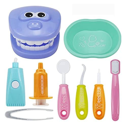 OPTSPTOY 9PCS Plastic Simulation Dentist Play Set Medical Kit Pretend Toy for Kids Hygienic Habbit Cultivation Role Play Game for Children 6 Colors Simple OPP Bag Packaging Mixed Color - Image 5