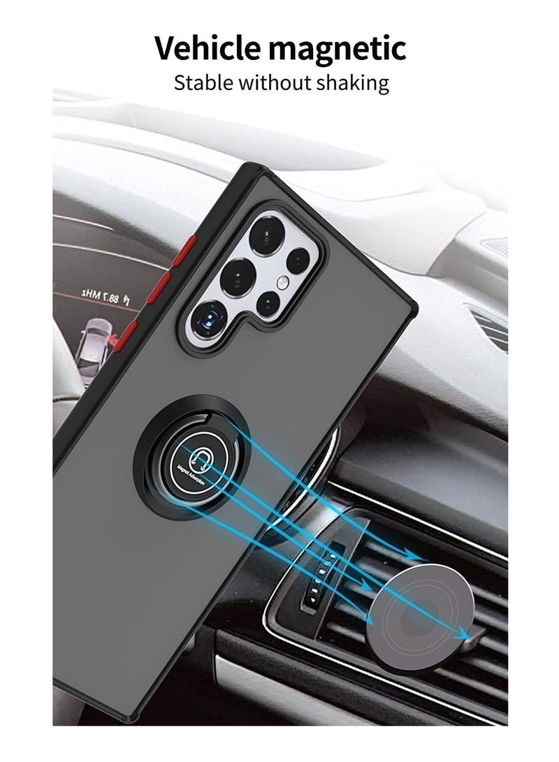 Fuxin Samsung Galaxy S25 Ultra Rotating Metal Ring Case with Kickstand - Shockproof Matte Finish Anti-Fingerprint Magnetic Car Mount  Cover - Image 2