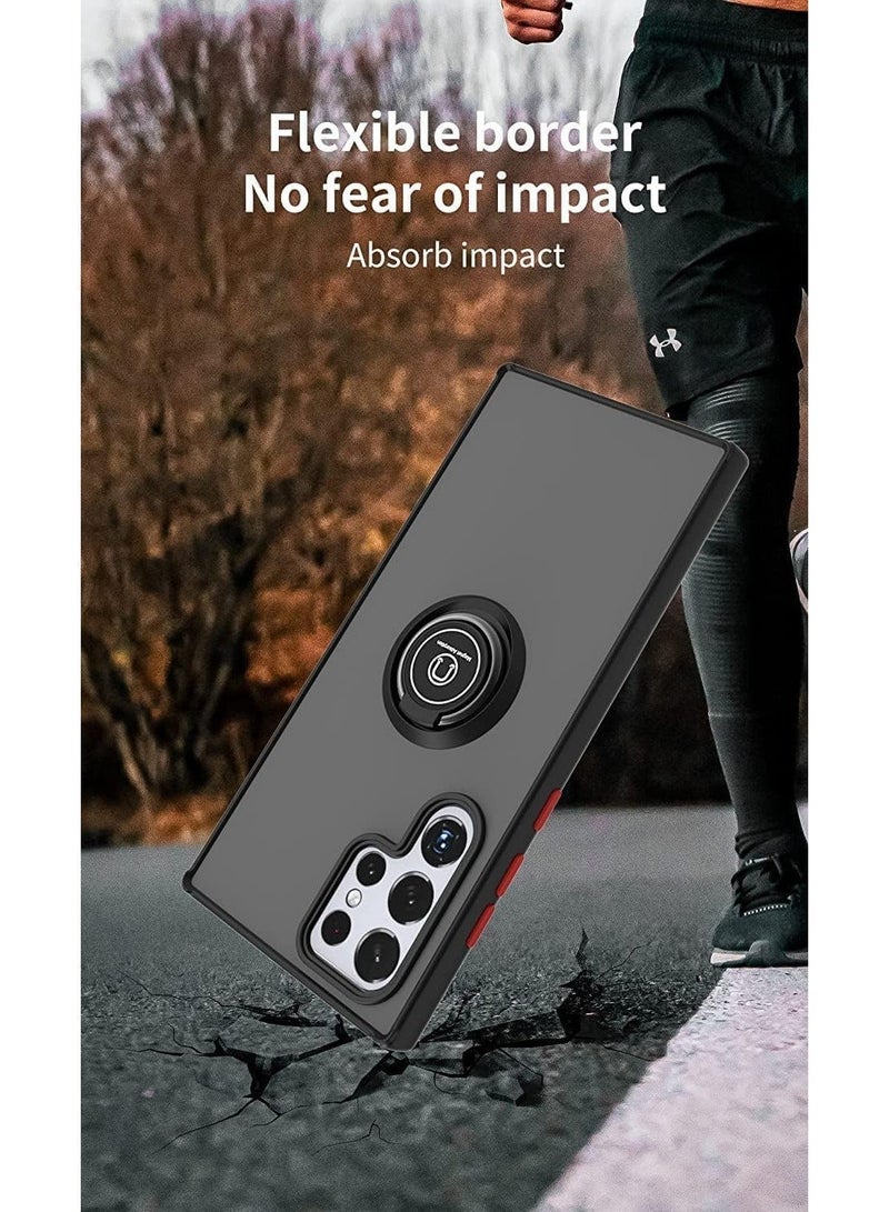 Fuxin Samsung Galaxy S25 Ultra Rotating Metal Ring Case with Kickstand - Shockproof Matte Finish Anti-Fingerprint Magnetic Car Mount  Cover - Image 5