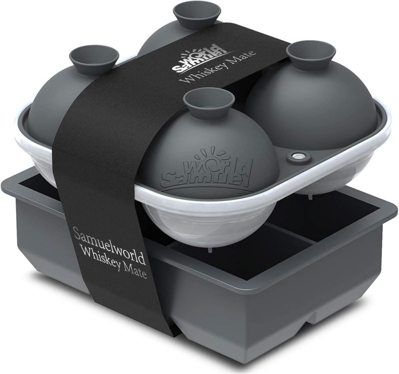 Samuelworld Samuelworld Large Silicone Premium Ice Trays 2Pack Combo 2 Inches Big Cubes  25 Inches Sphere Ice Molds  BPA Free Craft Ice Maker for Gifting Whiskey Cocktails Easy Release  Gray
